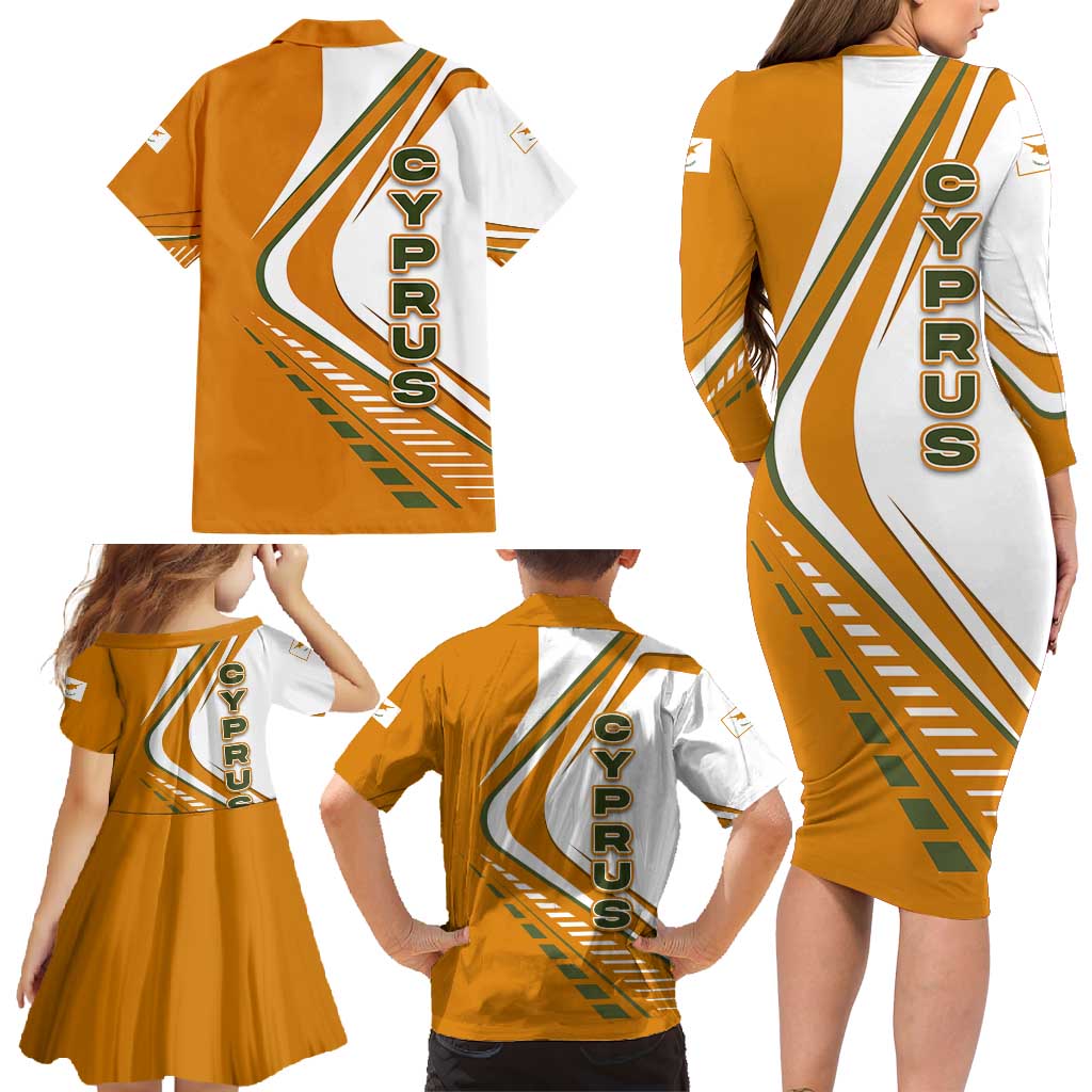 Cyprus Family Matching Long Sleeve Bodycon Dress and Hawaiian Shirt with Orange White Abstract Streak Design and Flag Emblem - Wonder Print Shop