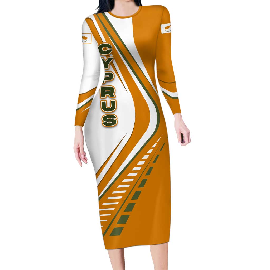 Cyprus Family Matching Long Sleeve Bodycon Dress and Hawaiian Shirt with Orange White Abstract Streak Design and Flag Emblem - Wonder Print Shop