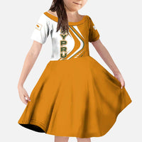 Cyprus Family Matching Off The Shoulder Long Sleeve Dress and Hawaiian Shirt with Orange White Abstract Streak Design and Flag Emblem - Wonder Print Shop