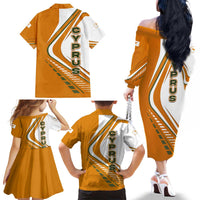 Cyprus Family Matching Off The Shoulder Long Sleeve Dress and Hawaiian Shirt with Orange White Abstract Streak Design and Flag Emblem - Wonder Print Shop