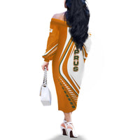 Cyprus Family Matching Off The Shoulder Long Sleeve Dress and Hawaiian Shirt with Orange White Abstract Streak Design and Flag Emblem - Wonder Print Shop