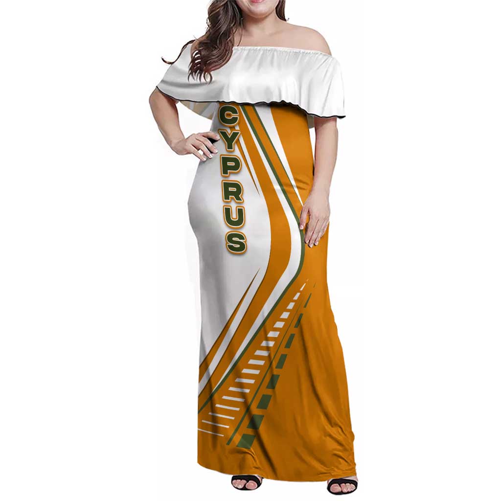 Cyprus Family Matching Off Shoulder Maxi Dress and Hawaiian Shirt with Orange White Abstract Streak Design and Flag Emblem - Wonder Print Shop