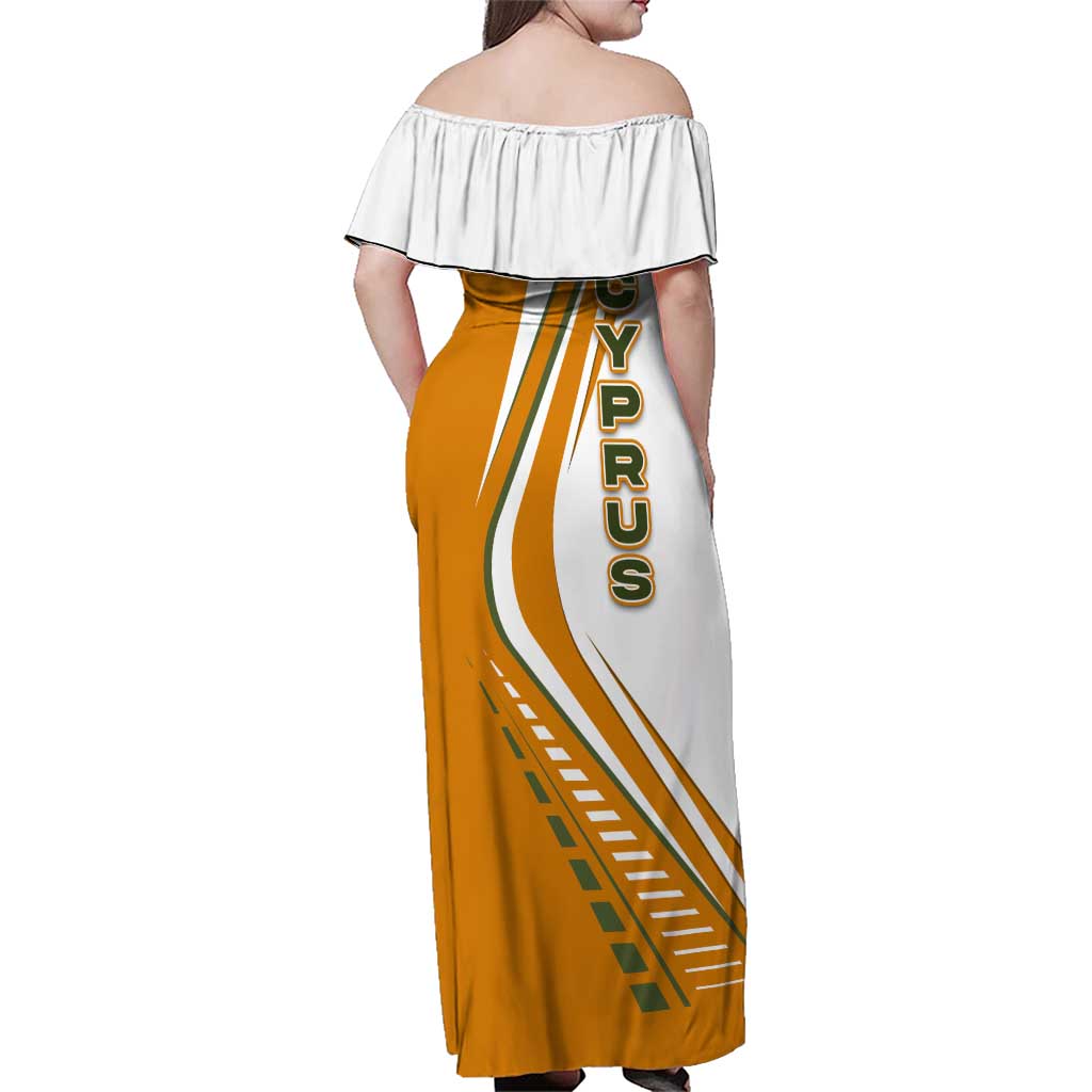 Cyprus Family Matching Off Shoulder Maxi Dress and Hawaiian Shirt with Orange White Abstract Streak Design and Flag Emblem - Wonder Print Shop