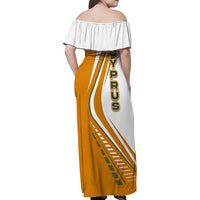 Cyprus Family Matching Off Shoulder Maxi Dress and Hawaiian Shirt with Orange White Abstract Streak Design and Flag Emblem - Wonder Print Shop