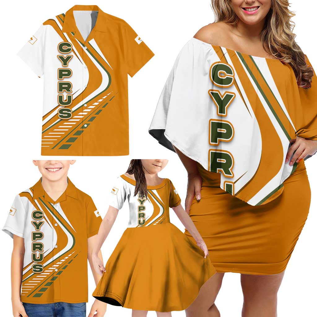 Cyprus Family Matching Off Shoulder Short Dress and Hawaiian Shirt with Orange White Abstract Streak Design and Flag Emblem - Wonder Print Shop