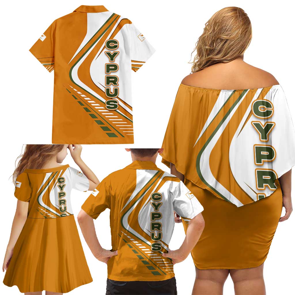 Cyprus Family Matching Off Shoulder Short Dress and Hawaiian Shirt with Orange White Abstract Streak Design and Flag Emblem - Wonder Print Shop
