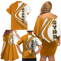Cyprus Family Matching Off Shoulder Short Dress and Hawaiian Shirt with Orange White Abstract Streak Design and Flag Emblem - Wonder Print Shop