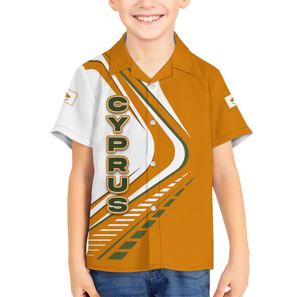 Cyprus Family Matching Off Shoulder Short Dress and Hawaiian Shirt with Orange White Abstract Streak Design and Flag Emblem - Wonder Print Shop