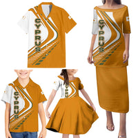 Cyprus Family Matching Puletasi and Hawaiian Shirt with Orange White Abstract Streak Design and Flag Emblem - Wonder Print Shop
