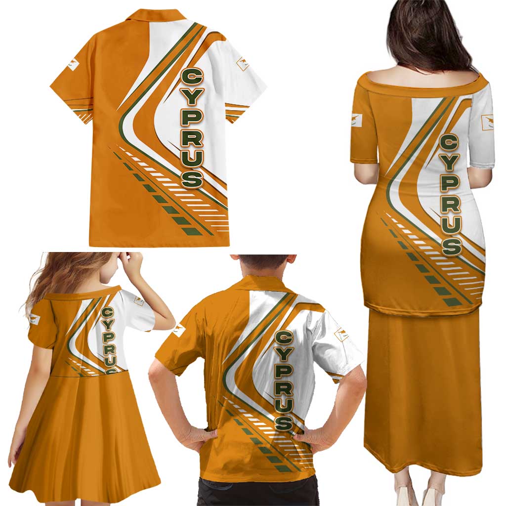 Cyprus Family Matching Puletasi and Hawaiian Shirt with Orange White Abstract Streak Design and Flag Emblem - Wonder Print Shop