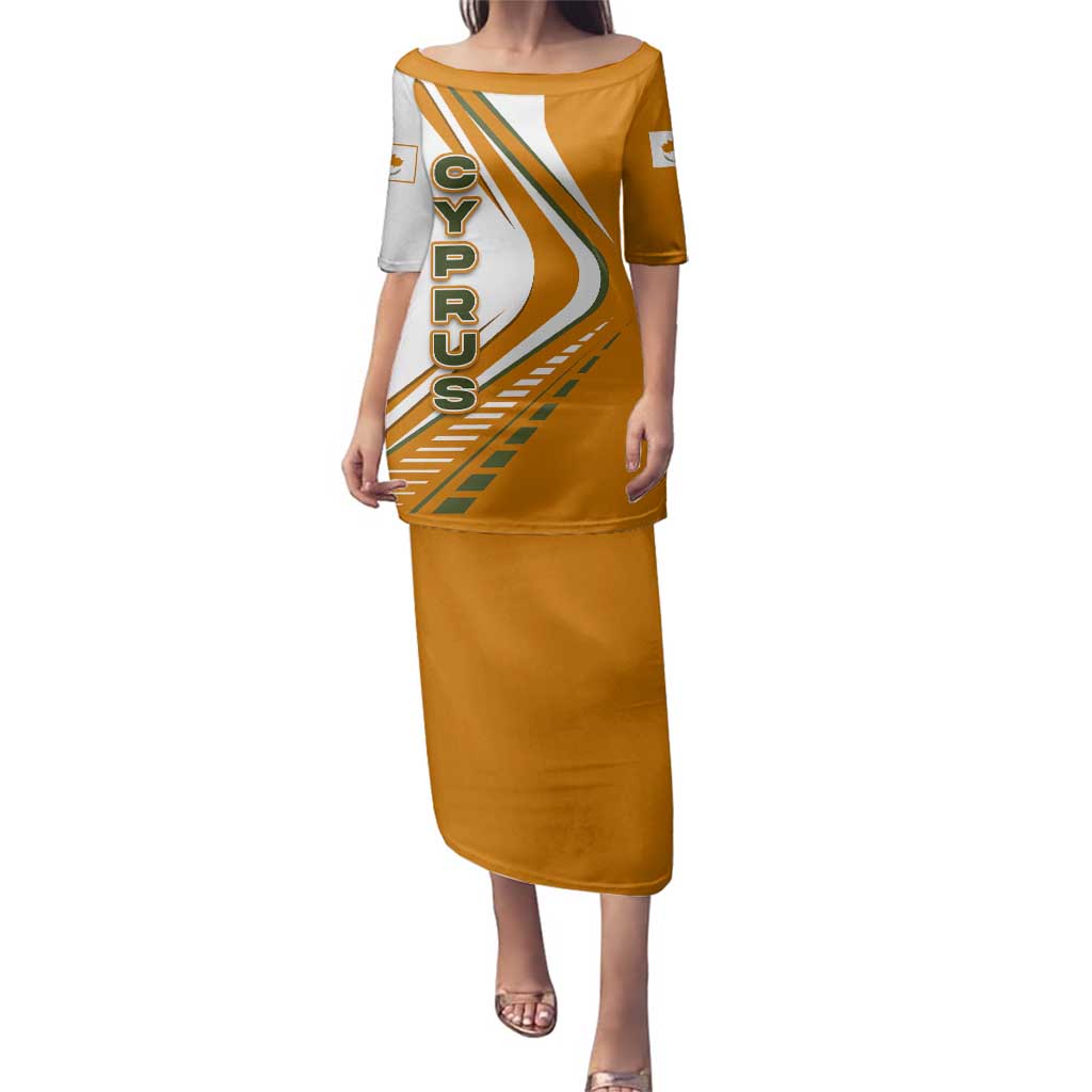 Cyprus Family Matching Puletasi and Hawaiian Shirt with Orange White Abstract Streak Design and Flag Emblem - Wonder Print Shop