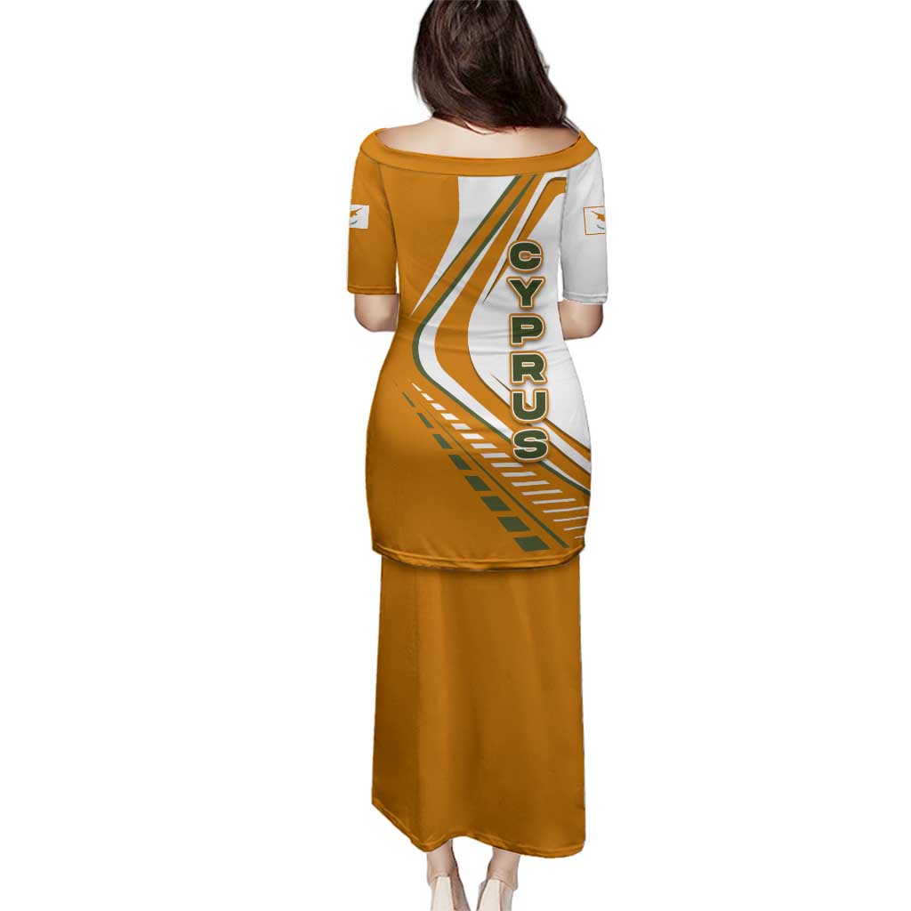 Cyprus Family Matching Puletasi and Hawaiian Shirt with Orange White Abstract Streak Design and Flag Emblem - Wonder Print Shop