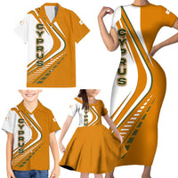 Cyprus Family Matching Short Sleeve Bodycon Dress and Hawaiian Shirt with Orange White Abstract Streak Design and Flag Emblem - Wonder Print Shop