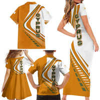 Cyprus Family Matching Short Sleeve Bodycon Dress and Hawaiian Shirt with Orange White Abstract Streak Design and Flag Emblem - Wonder Print Shop