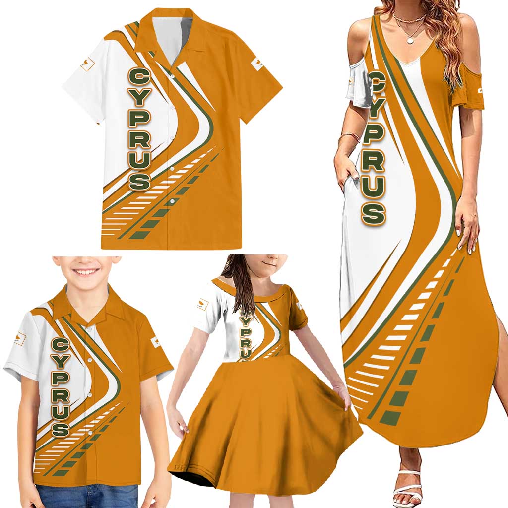 Cyprus Family Matching Summer Maxi Dress and Hawaiian Shirt with Orange White Abstract Streak Design and Flag Emblem - Wonder Print Shop