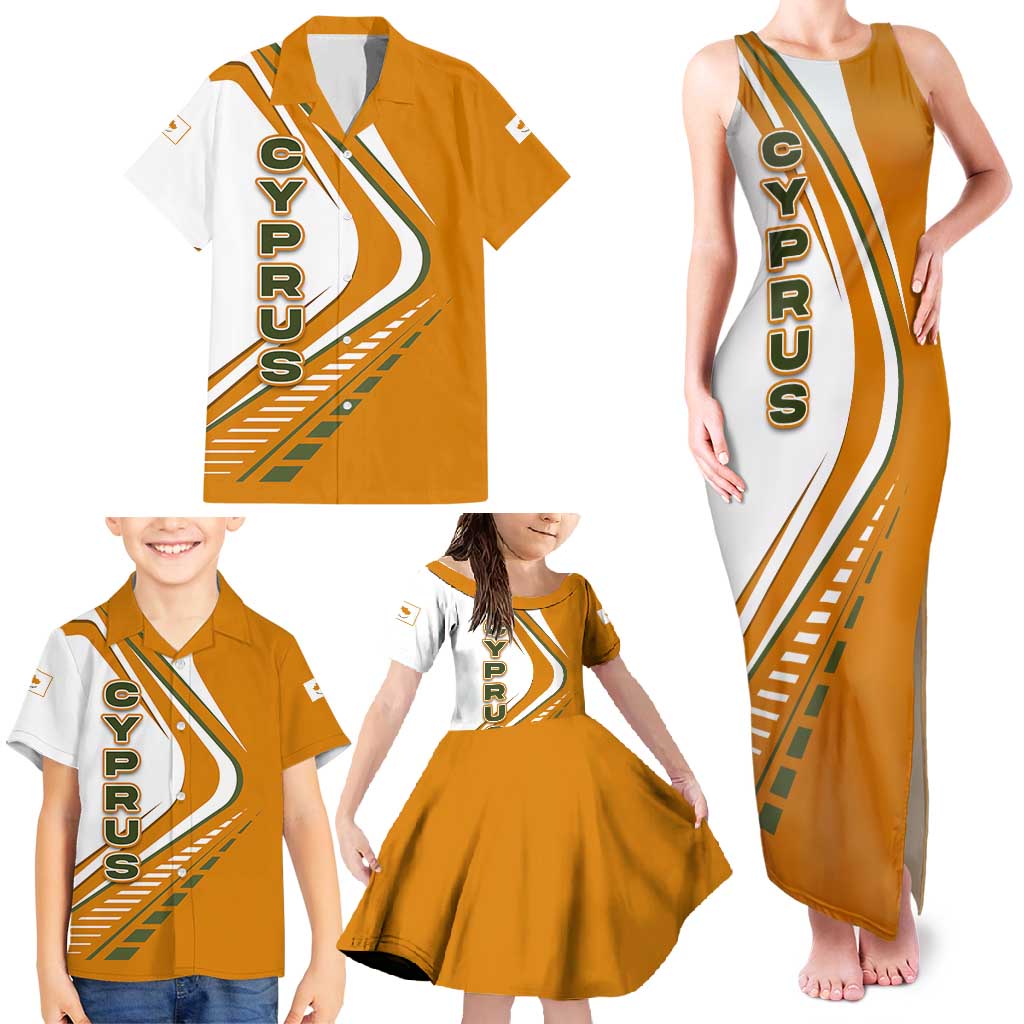 Cyprus Family Matching Tank Maxi Dress and Hawaiian Shirt with Orange White Abstract Streak Design and Flag Emblem - Wonder Print Shop
