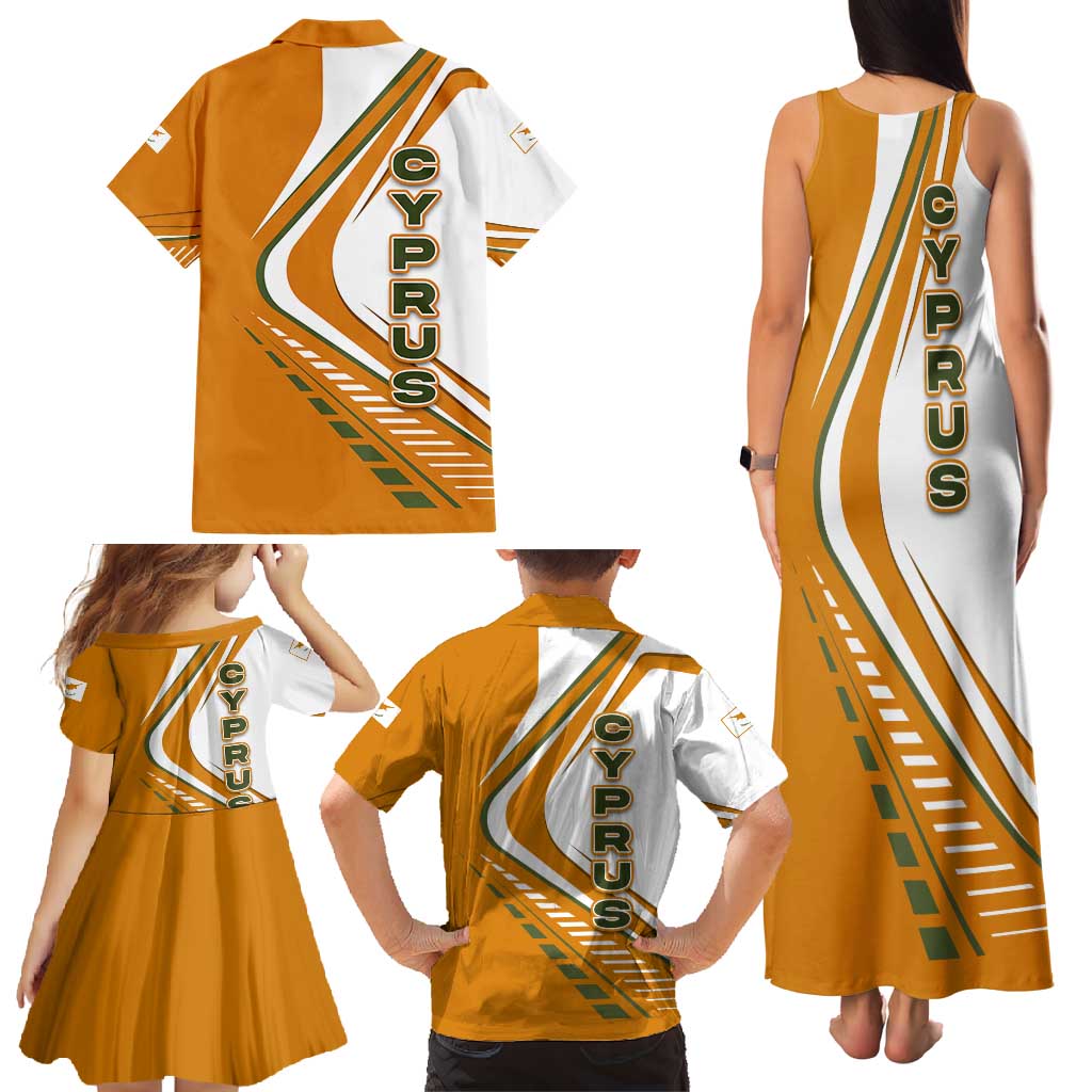 Cyprus Family Matching Tank Maxi Dress and Hawaiian Shirt with Orange White Abstract Streak Design and Flag Emblem - Wonder Print Shop