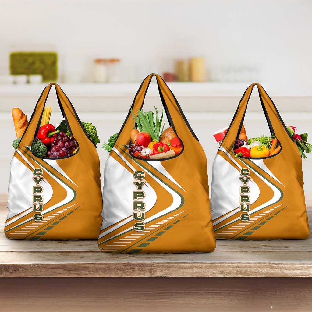 Cyprus Grocery Bag with Orange White Abstract Streak Design and Flag Emblem - Wonder Print Shop