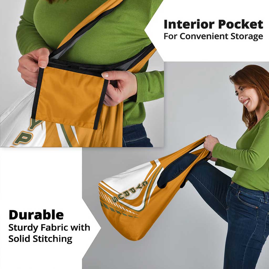 Cyprus Grocery Bag with Orange White Abstract Streak Design and Flag Emblem - Wonder Print Shop