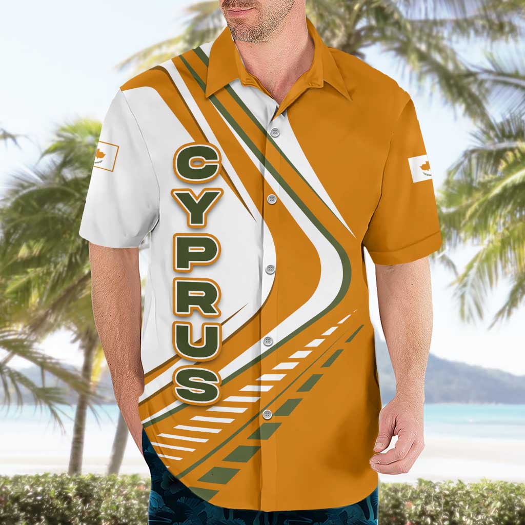 Cyprus Hawaiian Shirt with Orange White Abstract Streak Design and Flag Emblem - Wonder Print Shop
