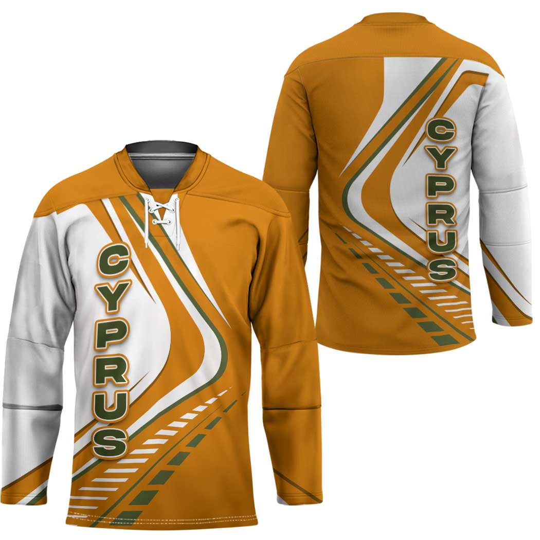 Cyprus Hockey Jersey with Orange White Abstract Streak Design and Flag Emblem - Wonder Print Shop