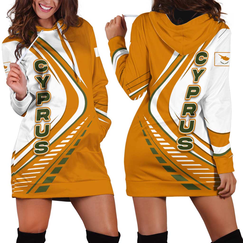 Cyprus Hoodie Dress with Orange White Abstract Streak Design and Flag Emblem - Wonder Print Shop