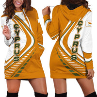 Cyprus Hoodie Dress with Orange White Abstract Streak Design and Flag Emblem - Wonder Print Shop