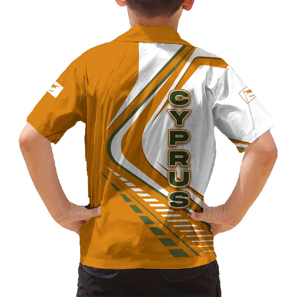 Cyprus Kid Hawaiian Shirt with Orange White Abstract Streak Design and Flag Emblem - Wonder Print Shop