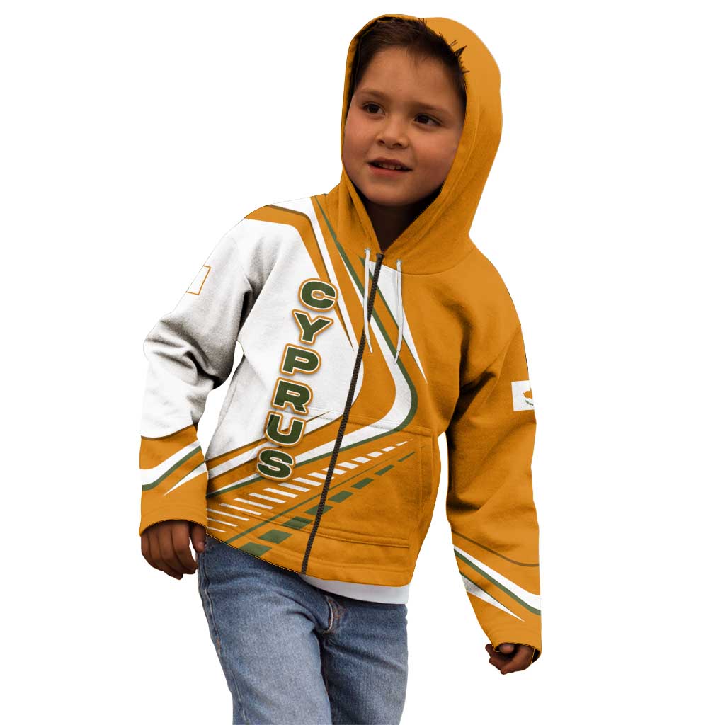 Cyprus Kid Hoodie with Orange White Abstract Streak Design and Flag Emblem - Wonder Print Shop