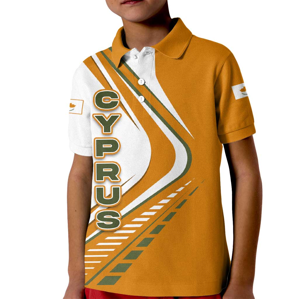 Cyprus Kid Polo Shirt with Orange White Abstract Streak Design and Flag Emblem - Wonder Print Shop