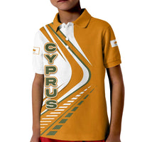 Cyprus Kid Polo Shirt with Orange White Abstract Streak Design and Flag Emblem - Wonder Print Shop