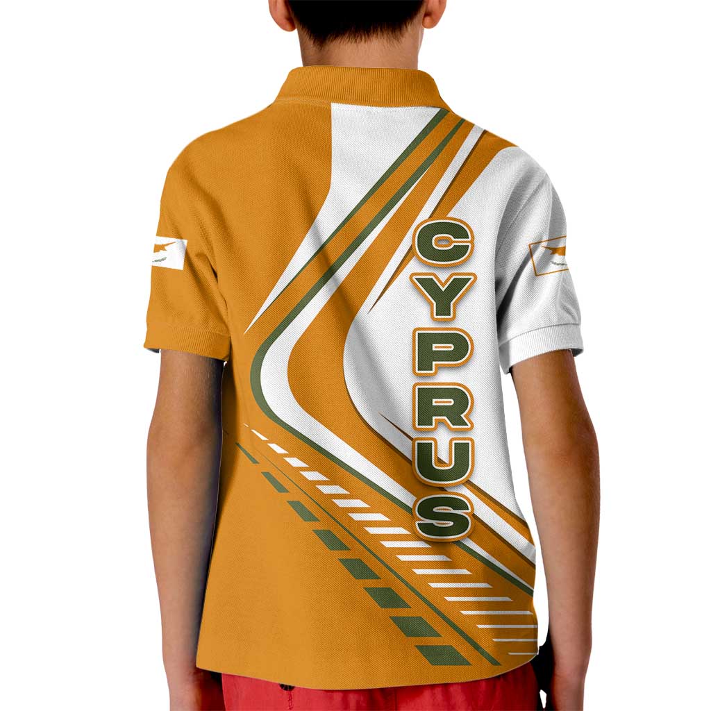 Cyprus Kid Polo Shirt with Orange White Abstract Streak Design and Flag Emblem - Wonder Print Shop