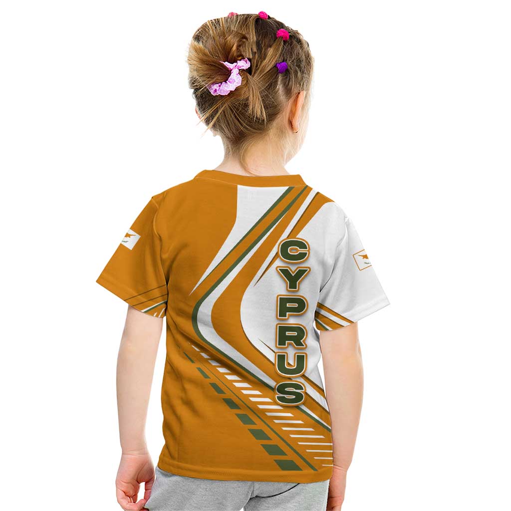 Cyprus Kid T Shirt with Orange White Abstract Streak Design and Flag Emblem - Wonder Print Shop
