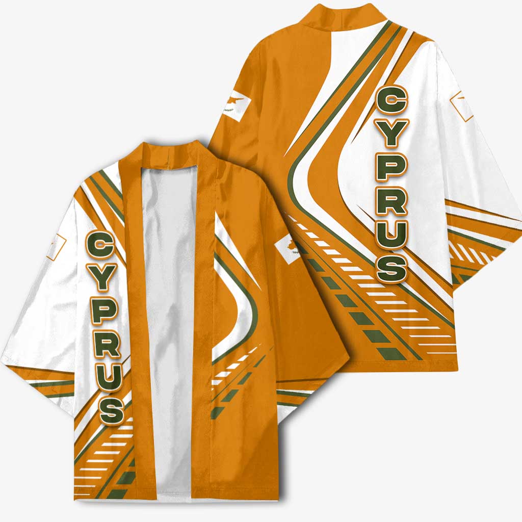 Cyprus Kimono with Orange White Abstract Streak Design and Flag Emblem - Wonder Print Shop
