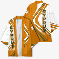 Cyprus Kimono with Orange White Abstract Streak Design and Flag Emblem - Wonder Print Shop