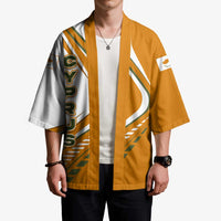 Cyprus Kimono with Orange White Abstract Streak Design and Flag Emblem - Wonder Print Shop