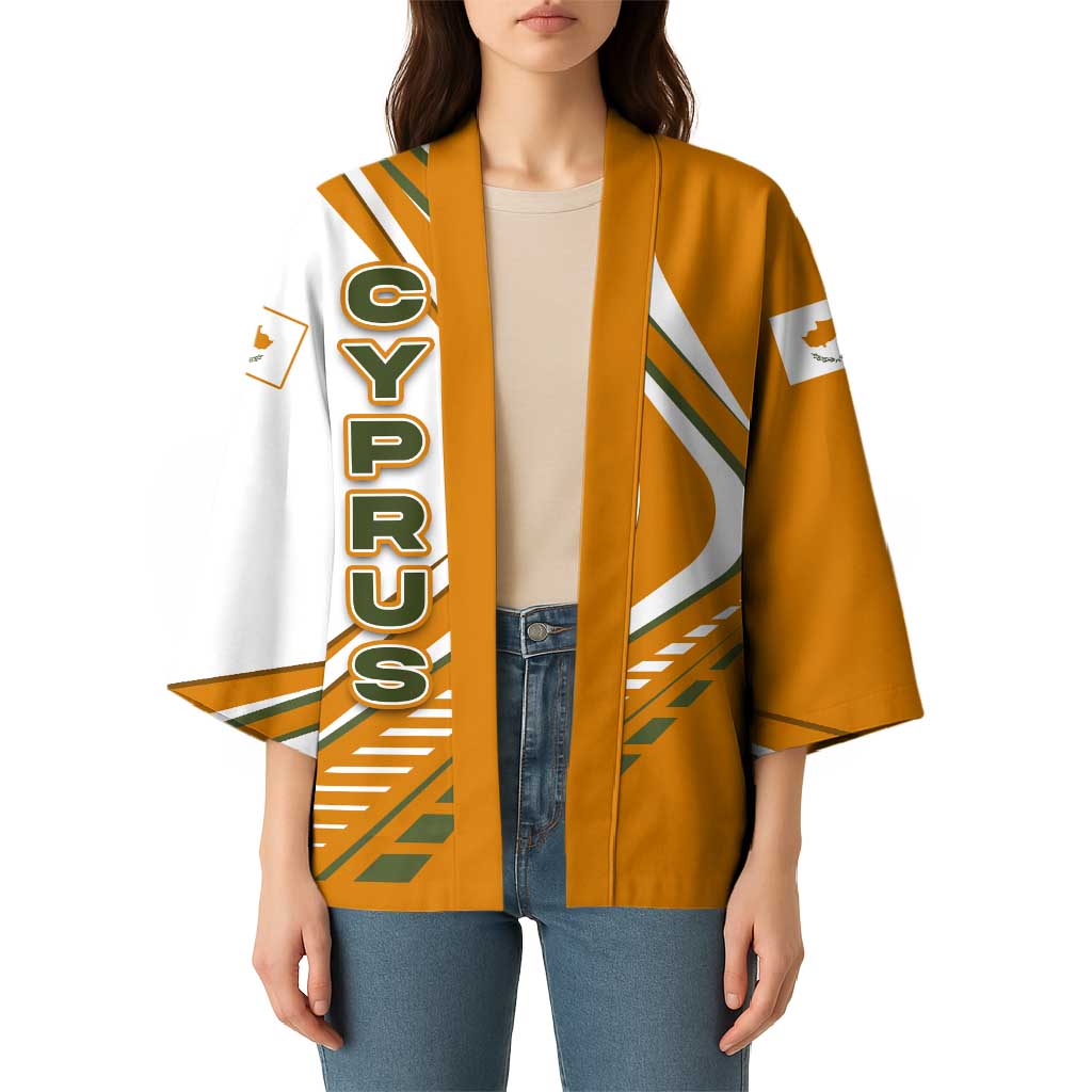 Cyprus Kimono with Orange White Abstract Streak Design and Flag Emblem - Wonder Print Shop
