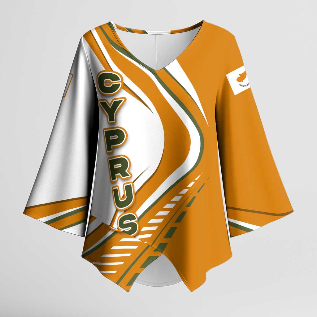 Cyprus Kimono Sleeve Blouse with Orange White Abstract Streak Design and Flag Emblem - Wonder Print Shop