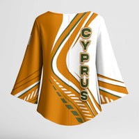 Cyprus Kimono Sleeve Blouse with Orange White Abstract Streak Design and Flag Emblem - Wonder Print Shop