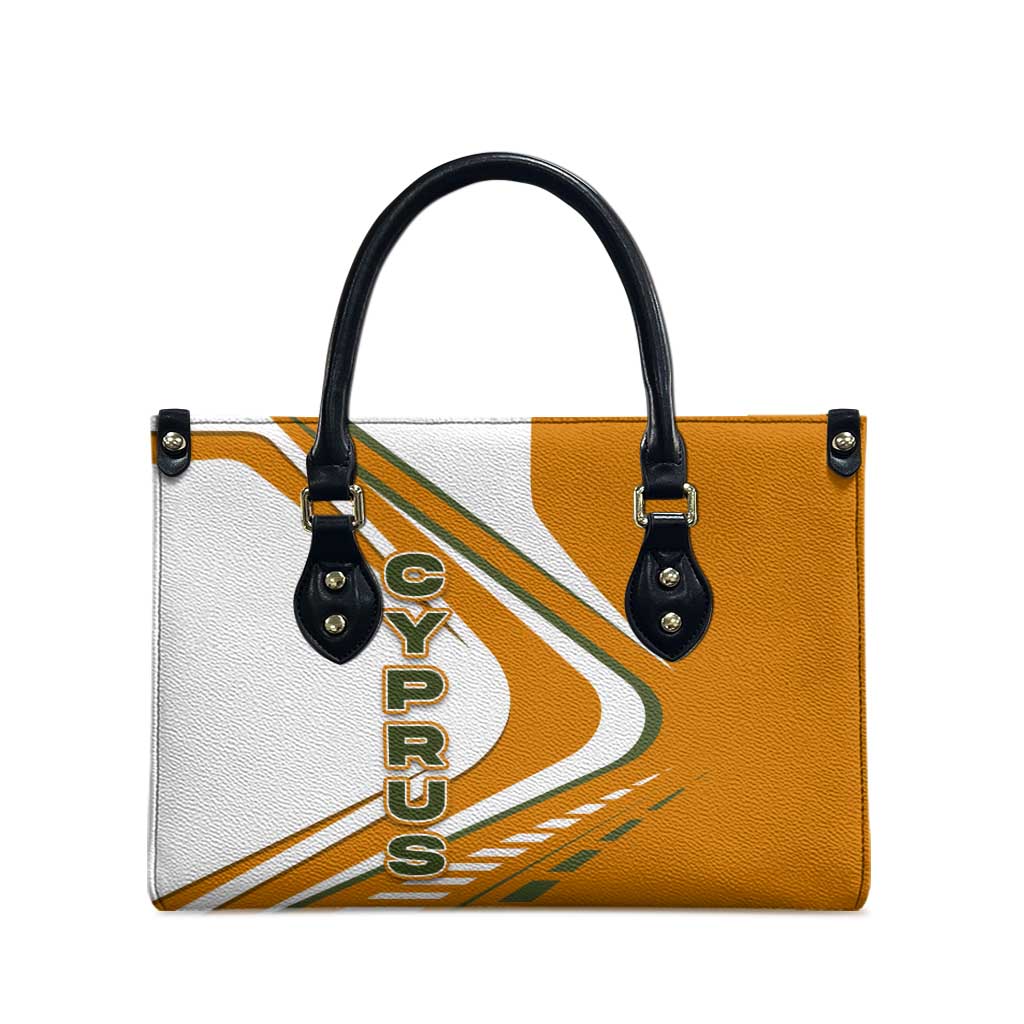 Cyprus Leather Bag with Orange White Abstract Streak Design and Flag Emblem - Wonder Print Shop