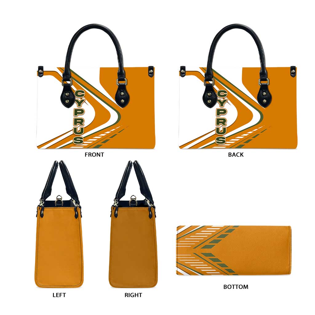 Cyprus Leather Bag with Orange White Abstract Streak Design and Flag Emblem - Wonder Print Shop