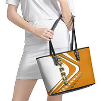 Cyprus Leather Tote Bag with Orange White Abstract Streak Design and Flag Emblem - Wonder Print Shop