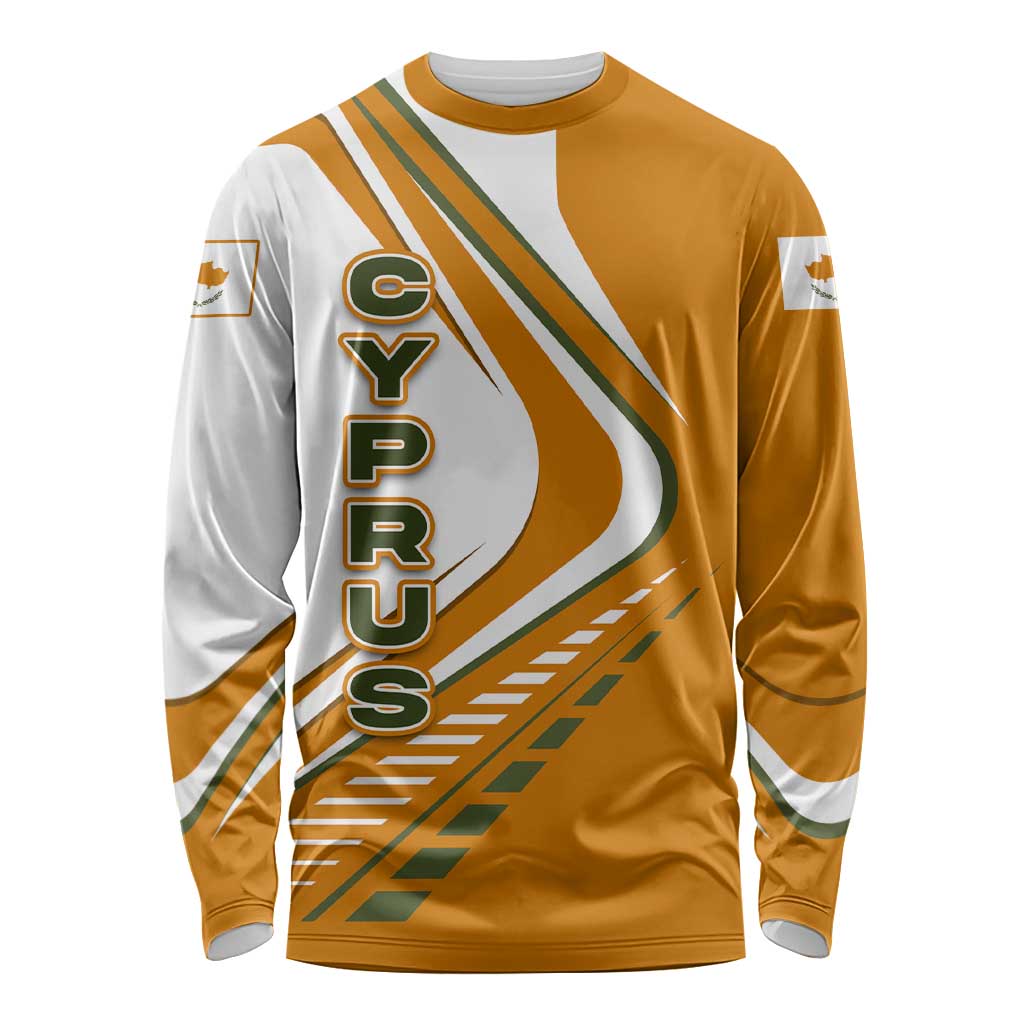Cyprus Long Sleeve Shirt with Orange White Abstract Streak Design and Flag Emblem - Wonder Print Shop