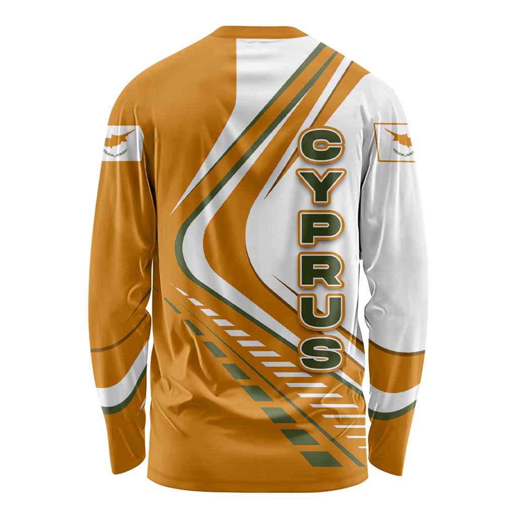 Cyprus Long Sleeve Shirt with Orange White Abstract Streak Design and Flag Emblem - Wonder Print Shop
