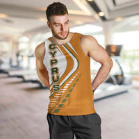Cyprus Men Tank Top with Orange White Abstract Streak Design and Flag Emblem - Wonder Print Shop