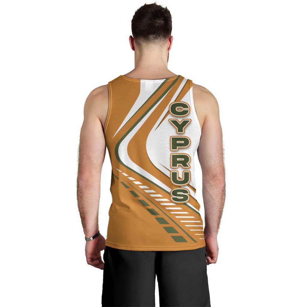 Cyprus Men Tank Top with Orange White Abstract Streak Design and Flag Emblem - Wonder Print Shop