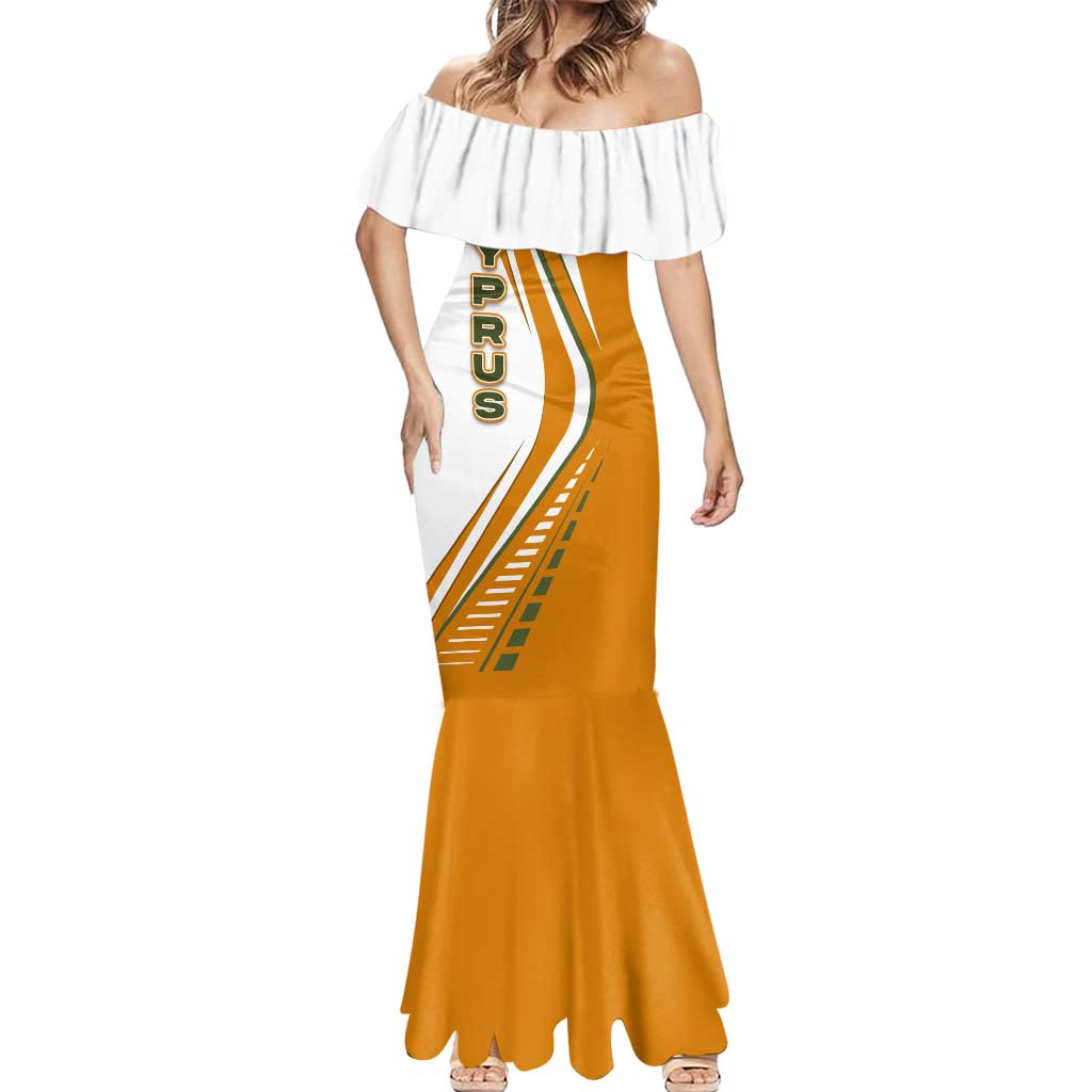 Cyprus Mermaid Dress with Orange White Abstract Streak Design and Flag Emblem - Wonder Print Shop