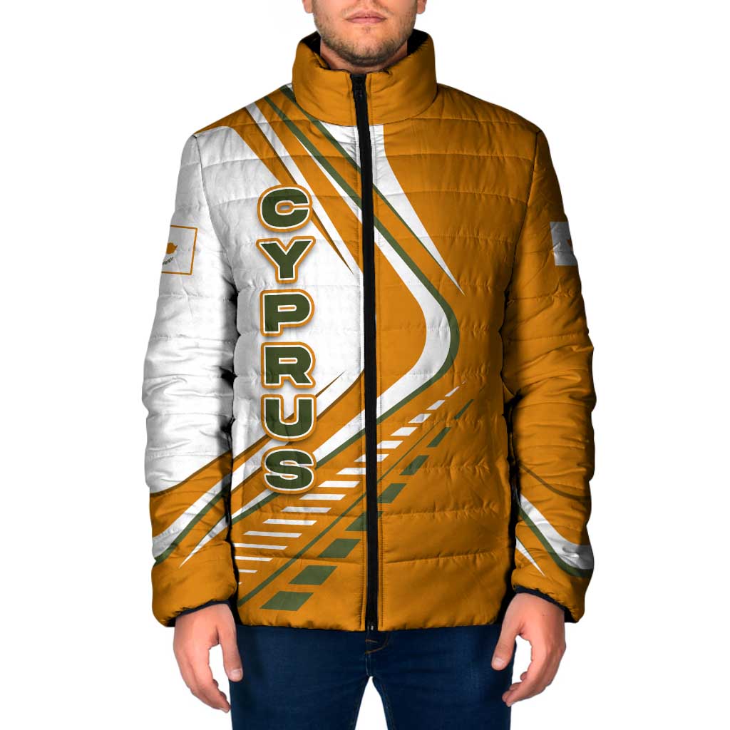 Cyprus Padded Jacket with Orange White Abstract Streak Design and Flag Emblem - Wonder Print Shop