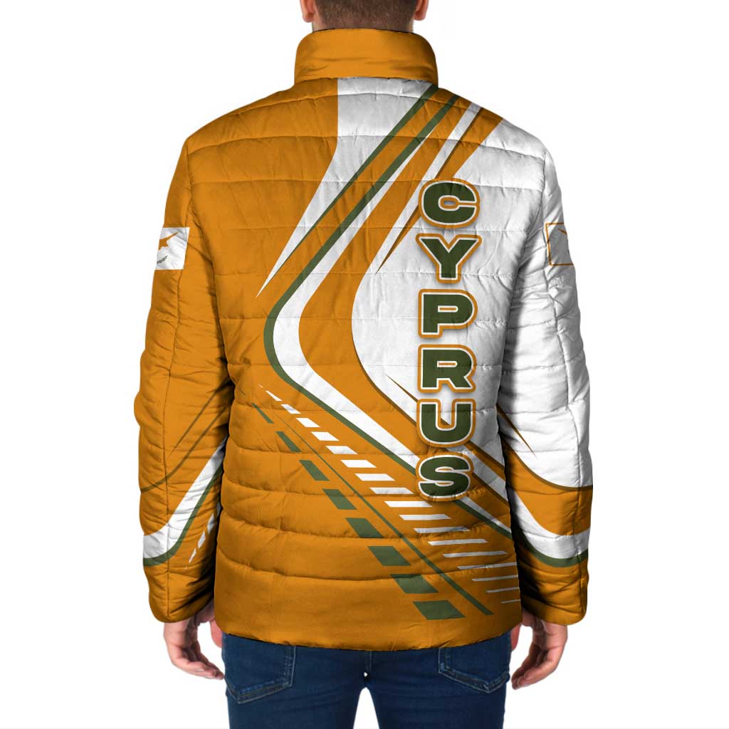 Cyprus Padded Jacket with Orange White Abstract Streak Design and Flag Emblem - Wonder Print Shop