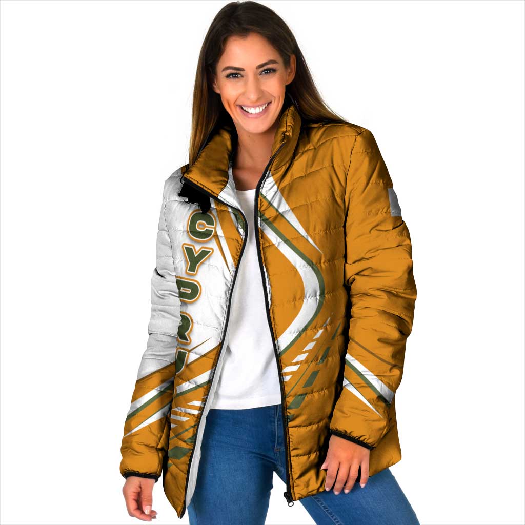 Cyprus Padded Jacket with Orange White Abstract Streak Design and Flag Emblem - Wonder Print Shop
